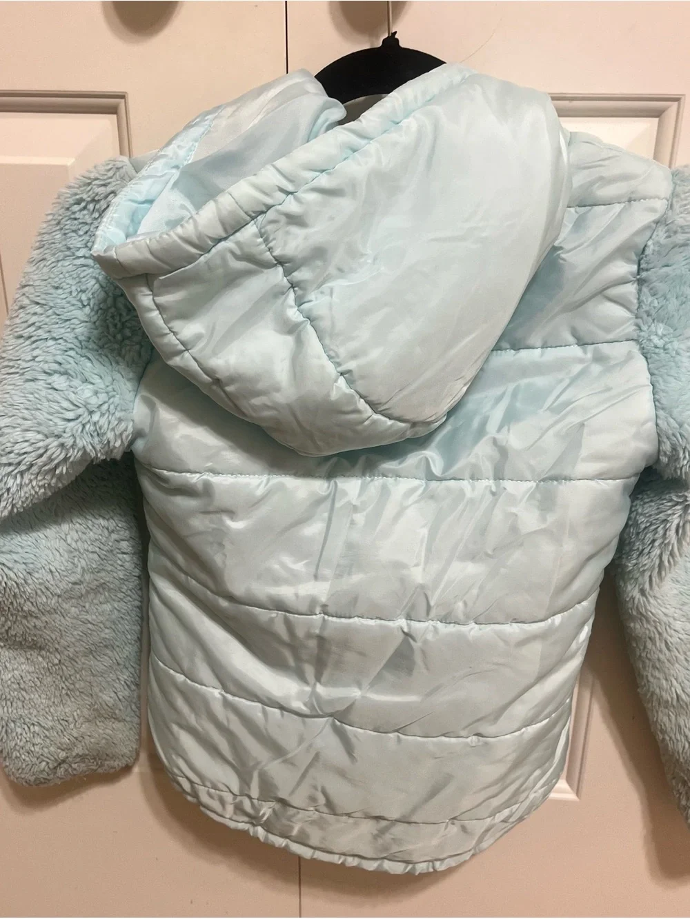 Justice Light Mint Blue Hooded Puffer Jacket with Faux-Fur Sleeves